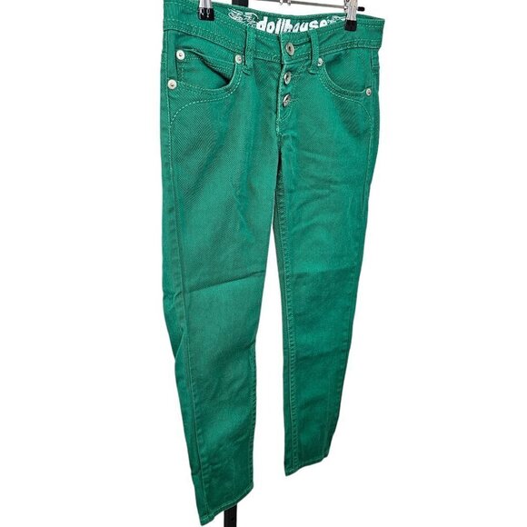 Dollhouse Green Crop Jeans Size 5 - Picture 2 of 6